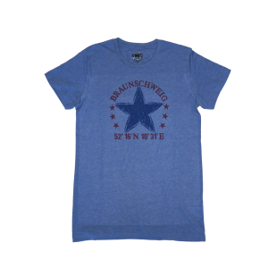 Blaues T-Shirt mit Stern und Braunschweig Koordinaten